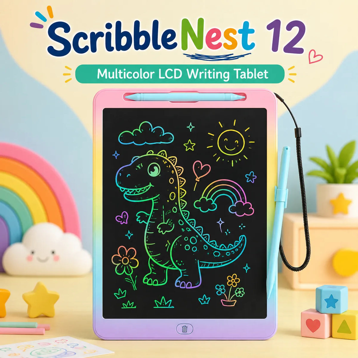 LCD Writing Tablet for Kids – Reusable Color Drawing Board