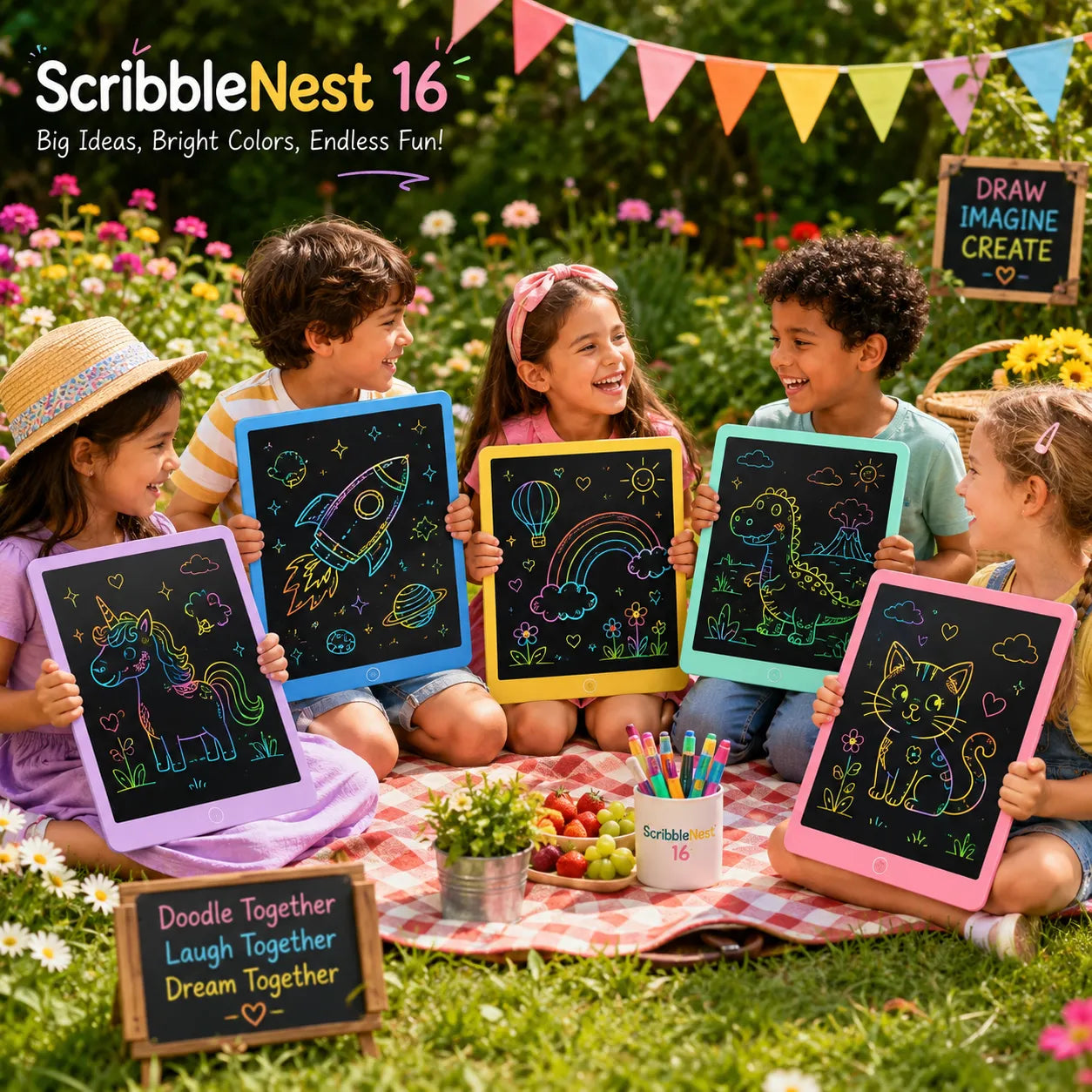 LCD Writing Tablet for Kids – Reusable Color Drawing Board