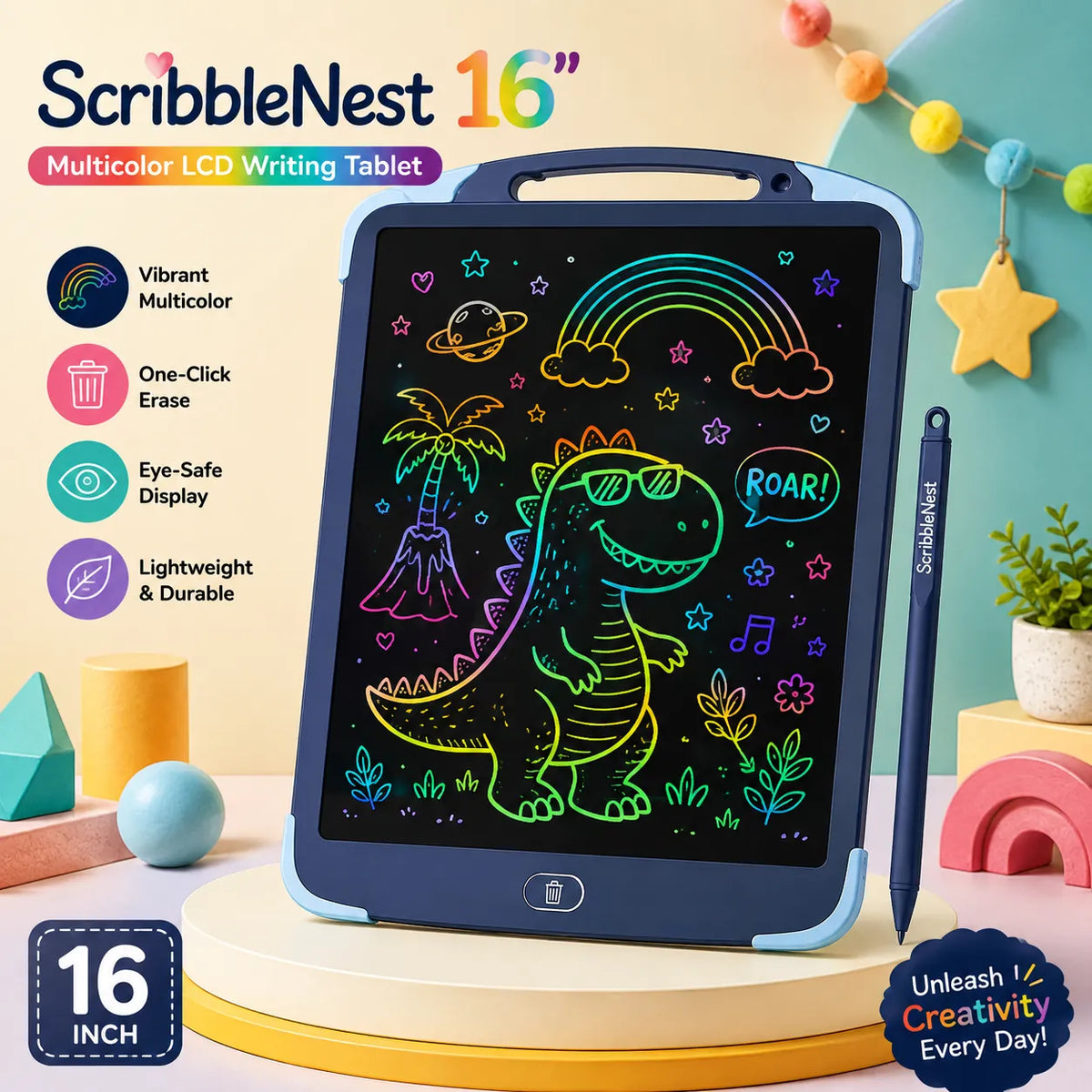 LCD Writing Tablet for Kids – Reusable Color Drawing Board