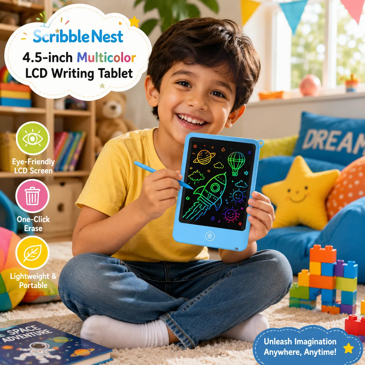 LCD Writing Tablet for Kids – Reusable Color Drawing Board