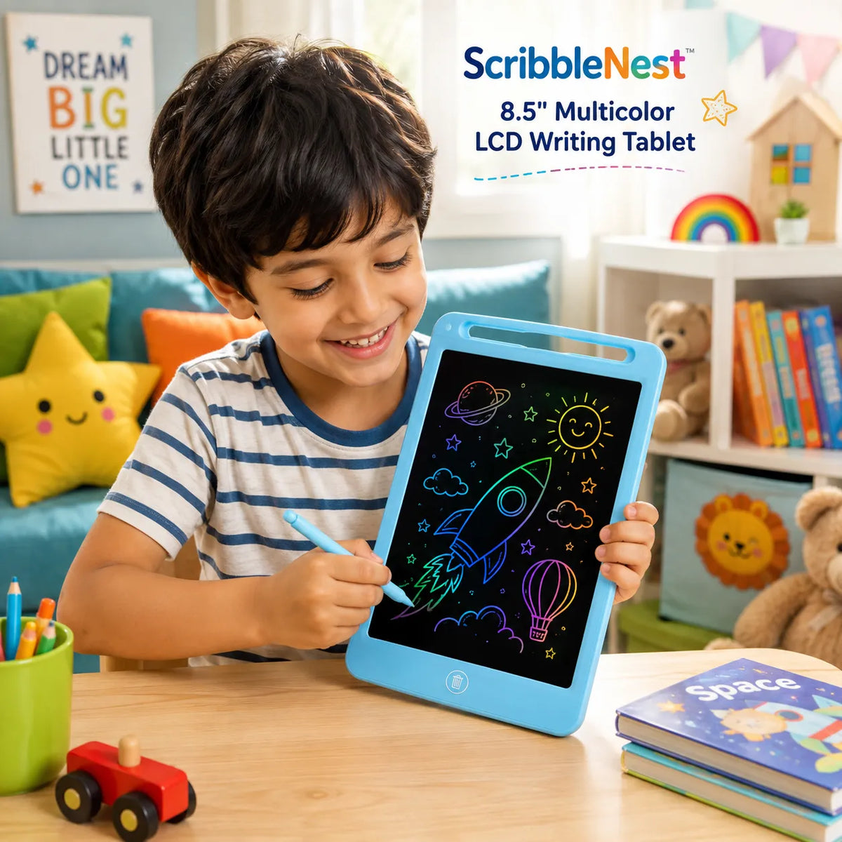LCD Writing Tablet for Kids – Reusable Color Drawing Board