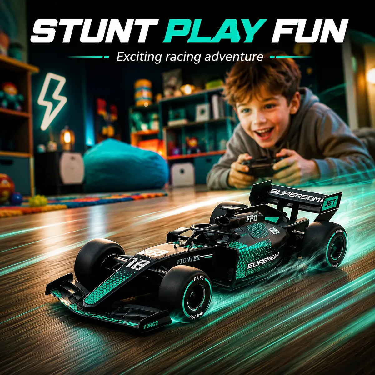 SmokeStorm Formula Drift RC Car – Rechargeable RC Stunt Car for Kids