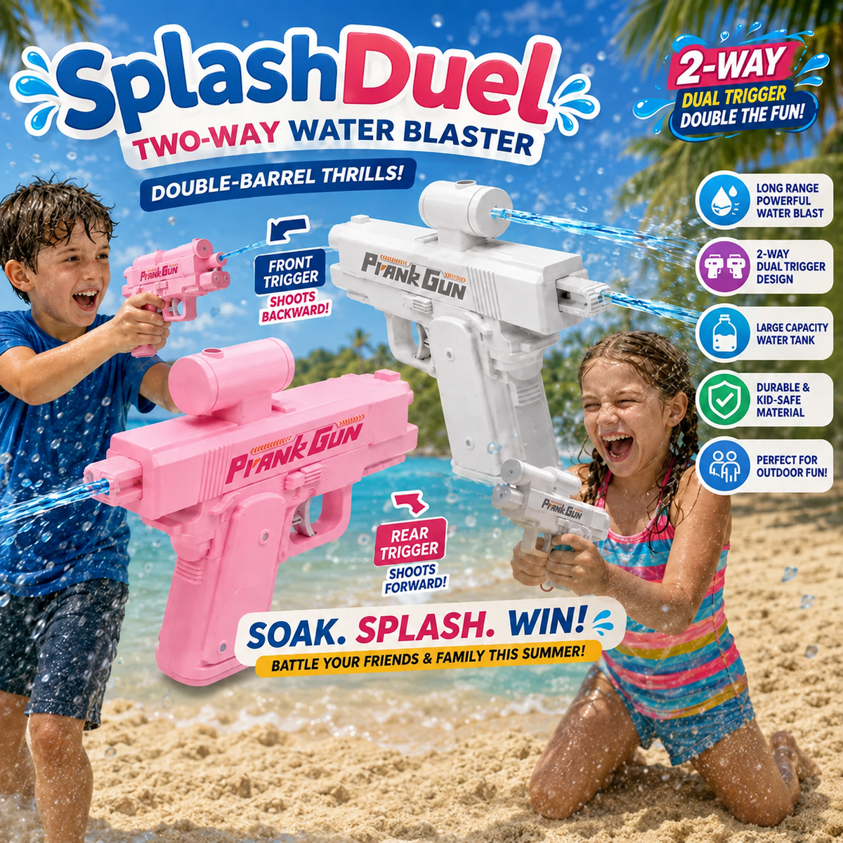 SplashDuel Two-Way Water Blaster – Double-Barrel Water Gun for Kids