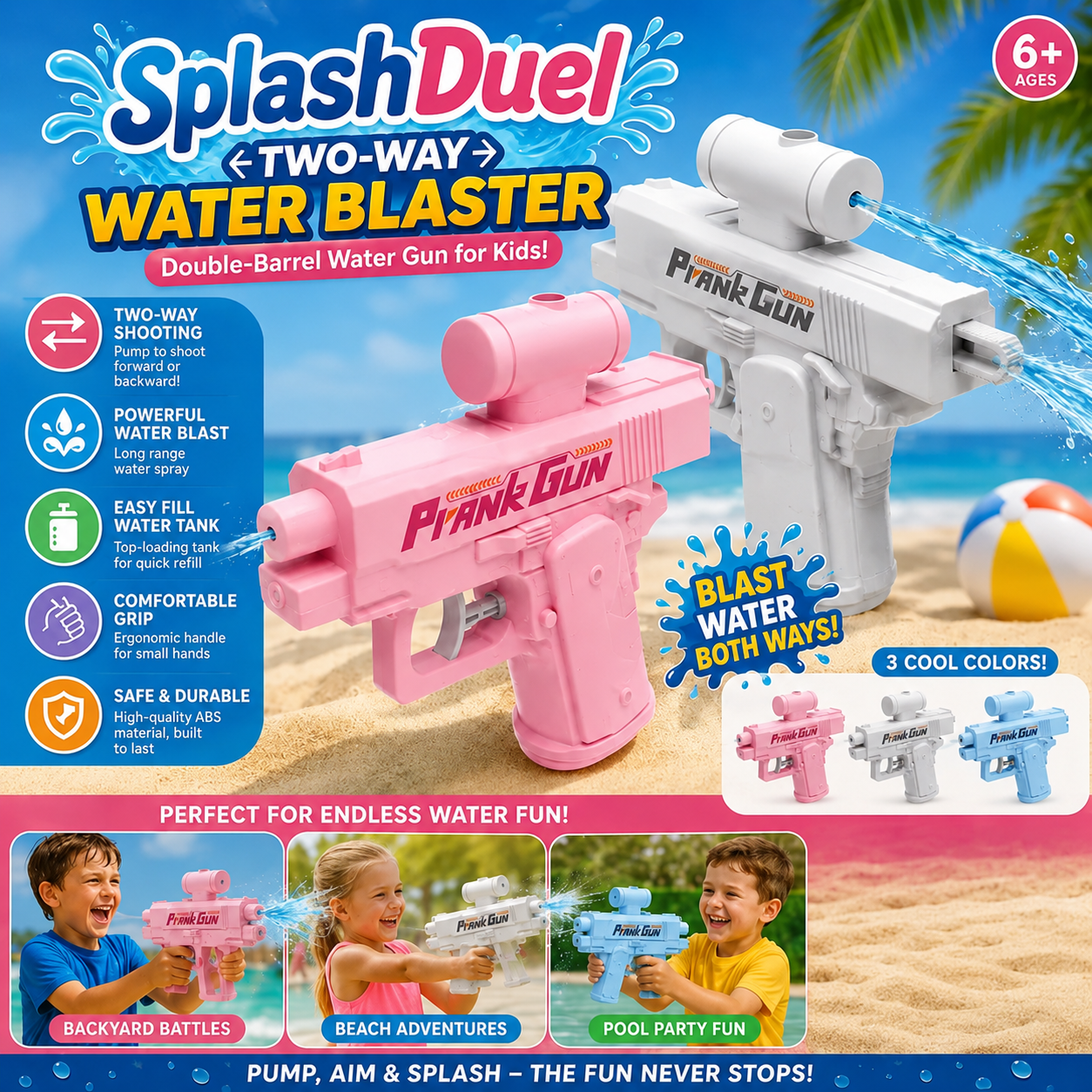 SplashDuel Two-Way Water Blaster – Double-Barrel Water Gun for Kids