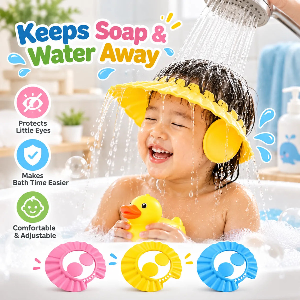 SplashGuard Baby Shower Visor Cap – Adjustable Baby Shampoo Bath Cap | Toynic Kids Zone