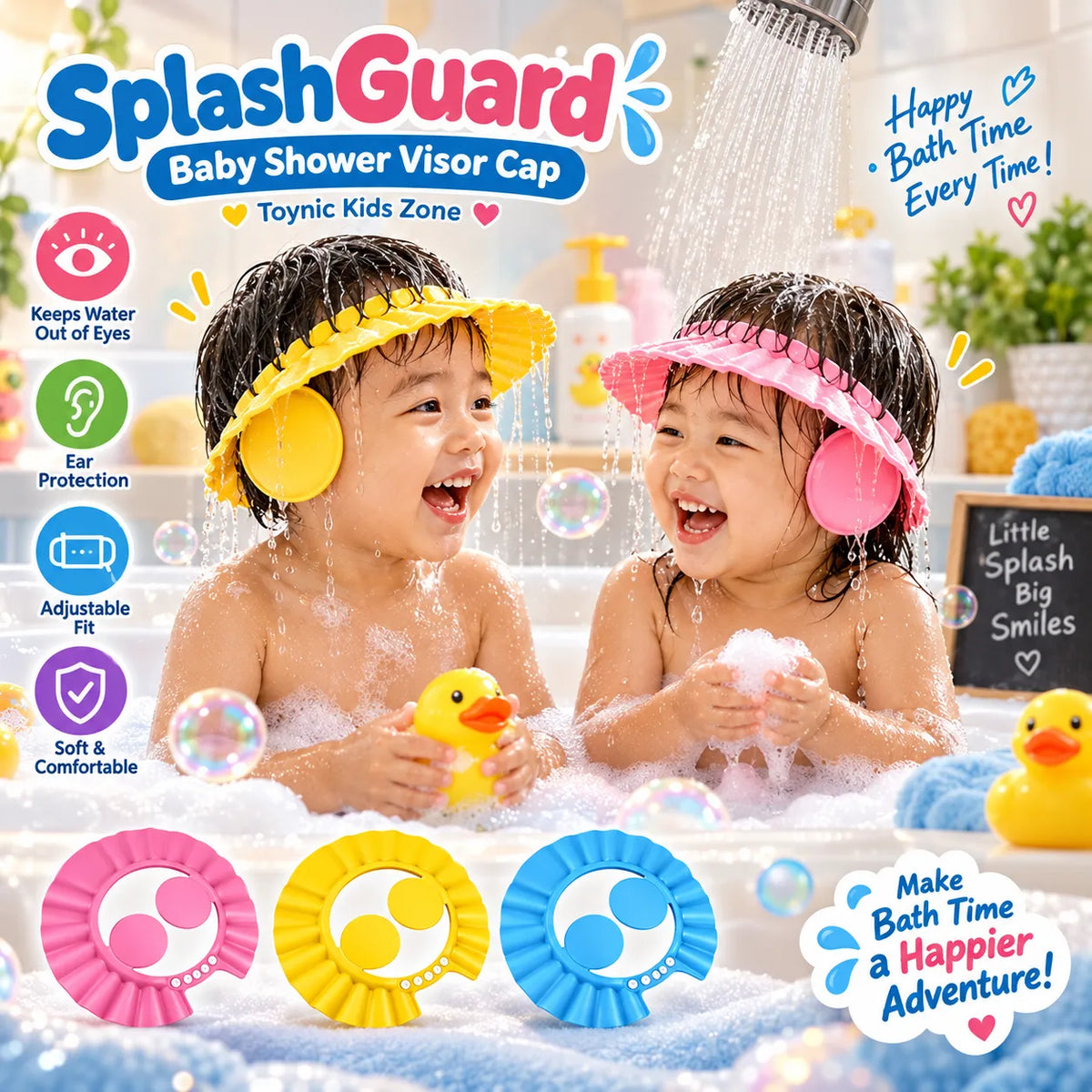 SplashGuard Baby Shower Visor Cap – Adjustable Baby Shampoo Bath Cap | Toynic Kids Zone