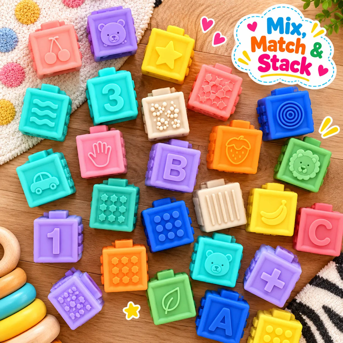 SquishBlock Soft Building Blocks Set – BPA-Free Sensory Blocks for Babies