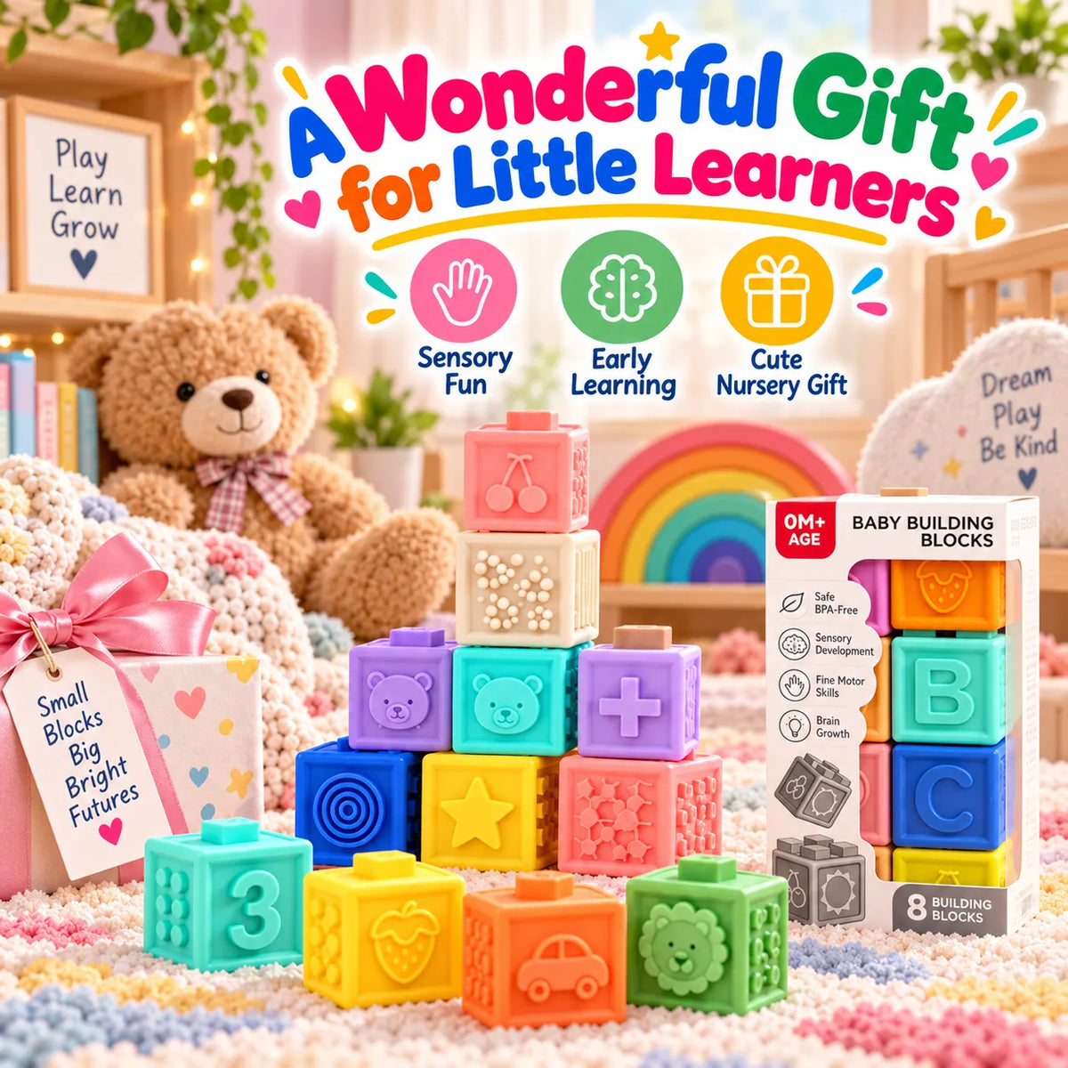 SquishBlock Soft Building Blocks Set – BPA-Free Sensory Blocks for Babies
