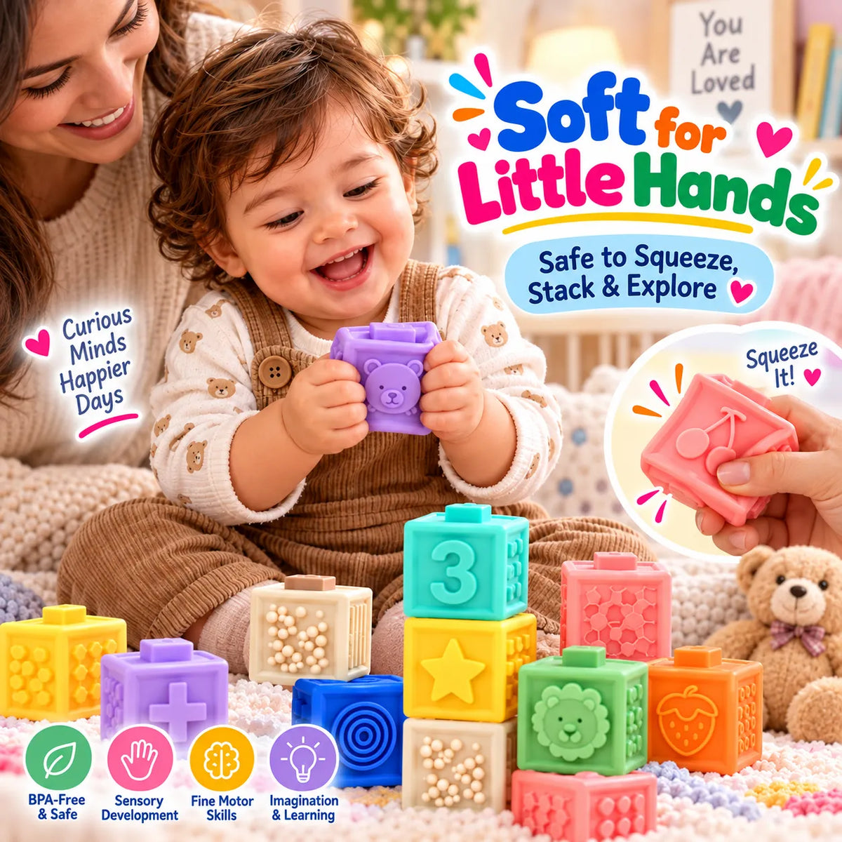 SquishBlock Soft Building Blocks Set – BPA-Free Sensory Blocks for Babies