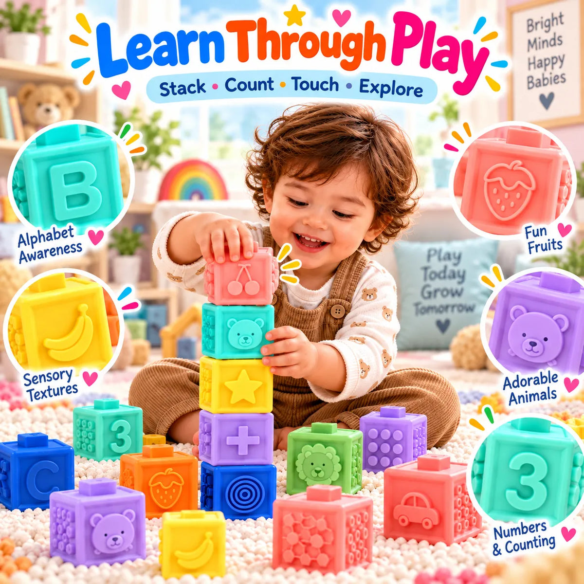 SquishBlock Soft Building Blocks Set – BPA-Free Sensory Blocks for Babies