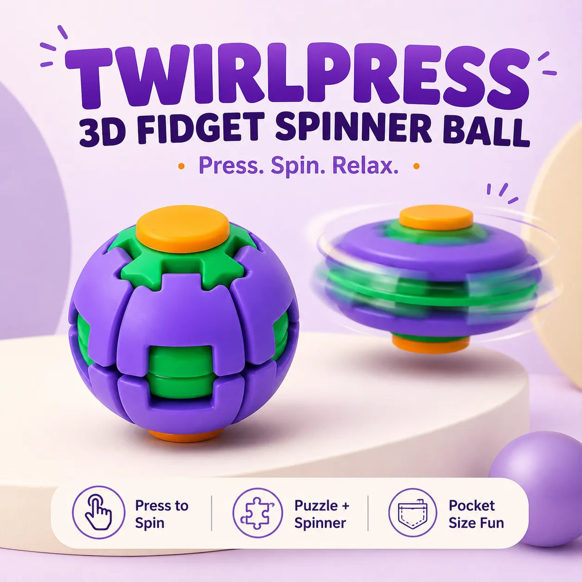 TwirlPress 3D Fidget Spinner Ball – Sensory Stress-Relief Toy