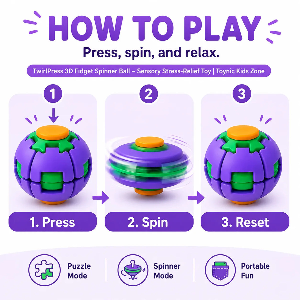 TwirlPress 3D Fidget Spinner Ball – Sensory Stress-Relief Toy