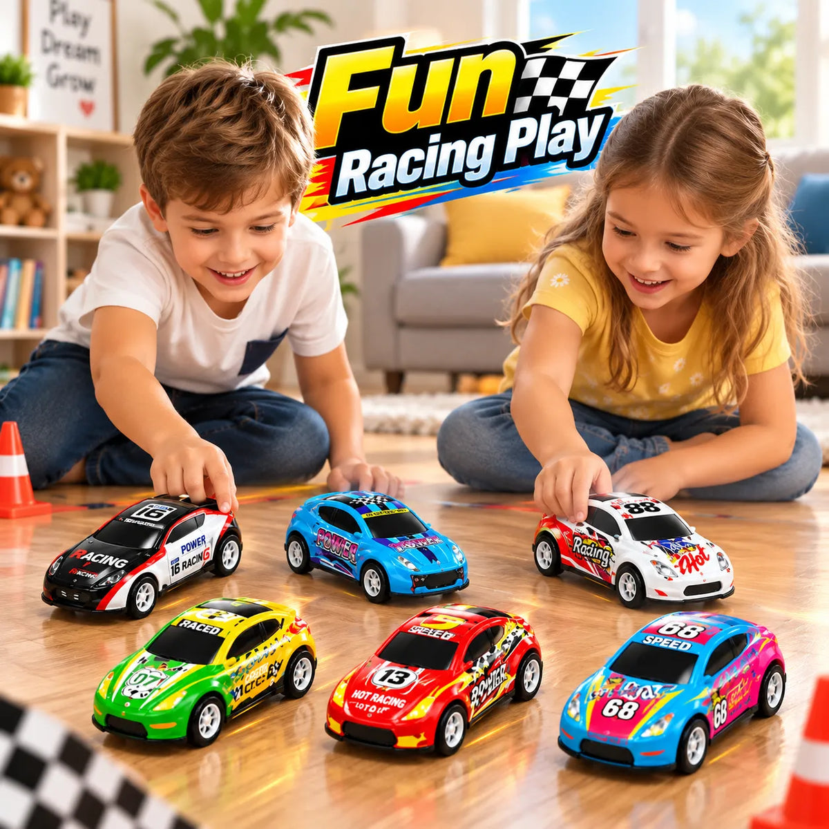 ZoomFleet Die-Cast Cars 6-Pack – Pull-Back Toy Cars for Kids