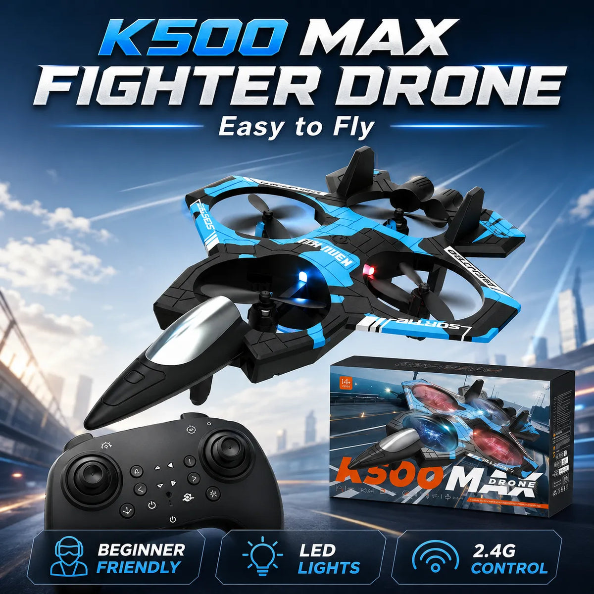 Jet Strike Light-Up RC Fighter K500 – Rechargeable Remote Control Toy